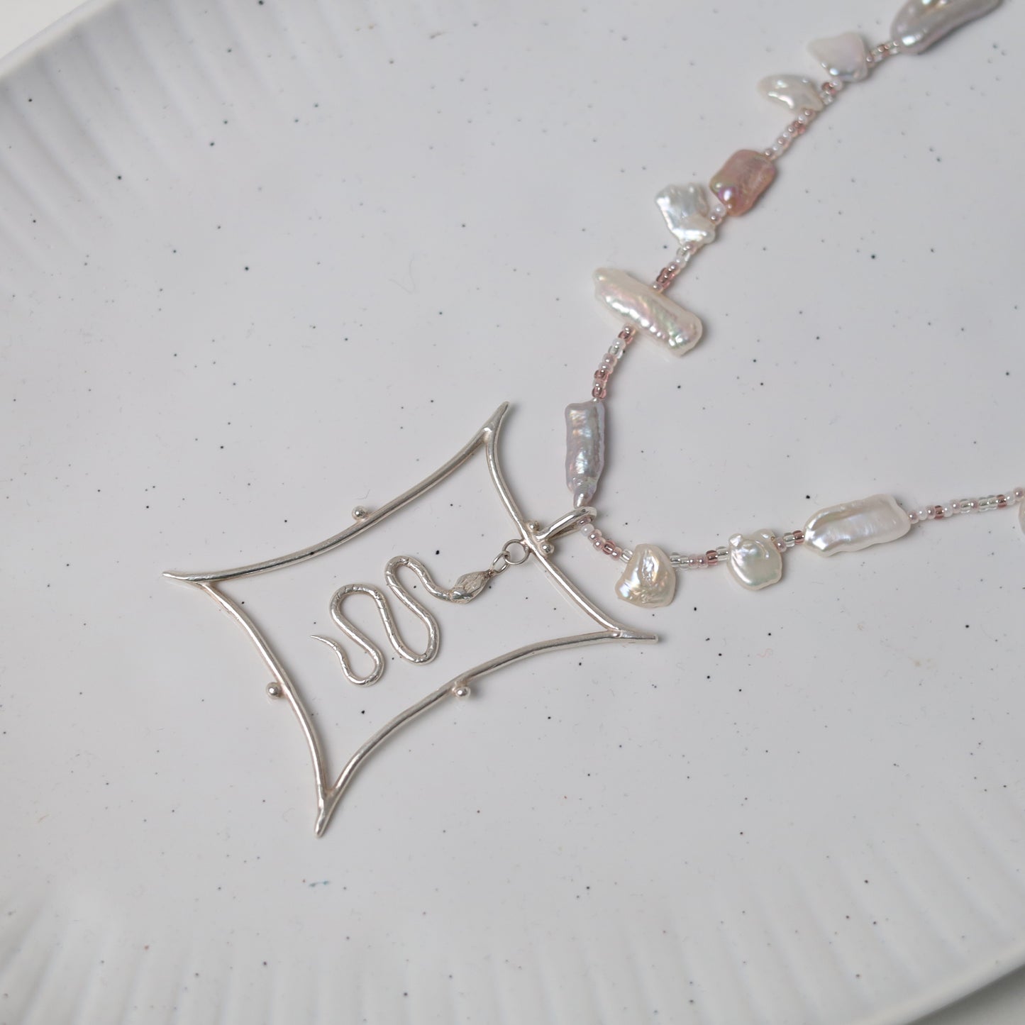 Sterling Silver Serpent Pearl Necklace
