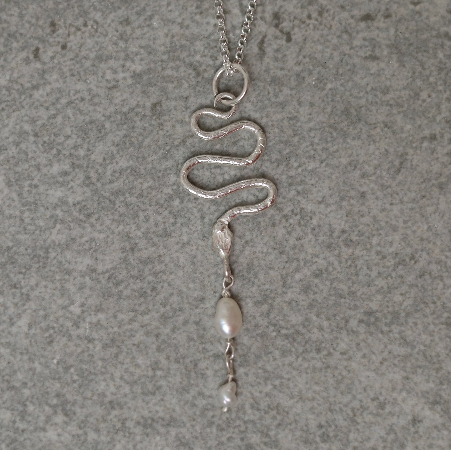Sterling Silver Dripping Pearl Serpent Pendant