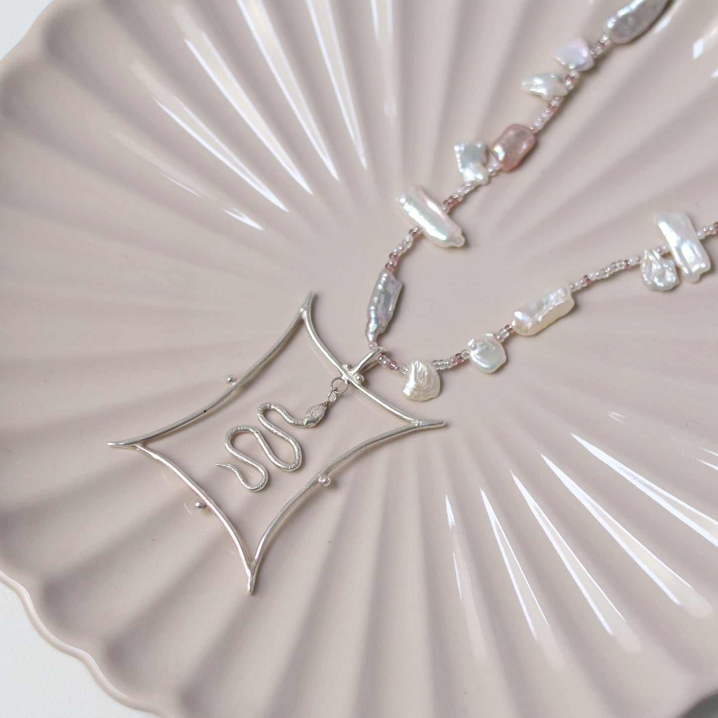 Sterling Silver Serpent Pearl Necklace