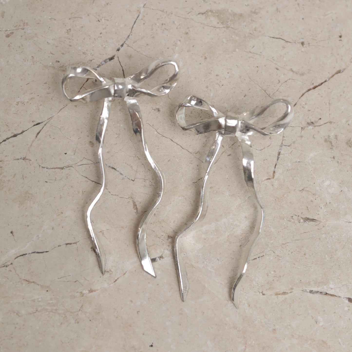 Sterling Silver Ribbon Stud Earrings