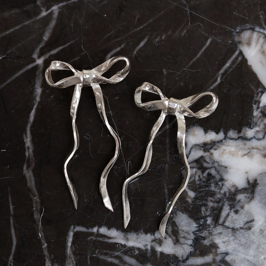 Sterling Silver Ribbon Stud Earrings