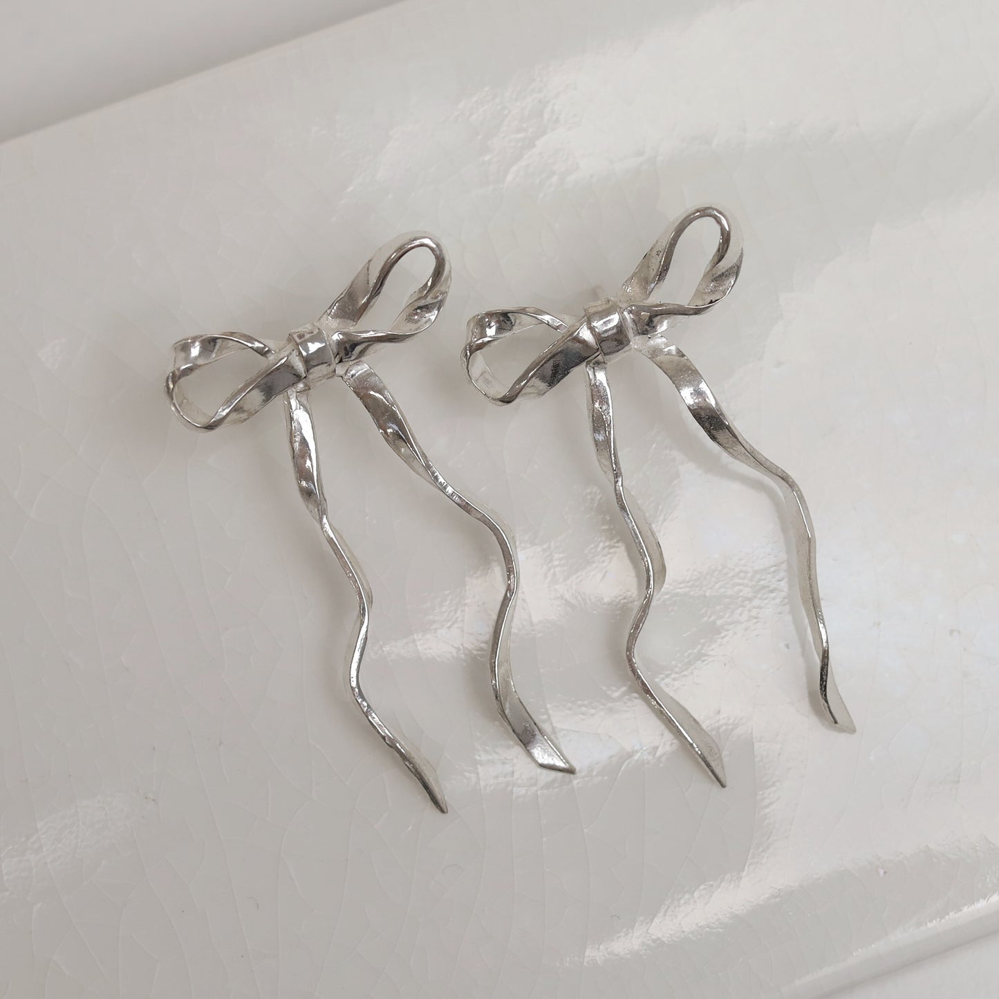 Sterling Silver Ribbon Stud Earrings