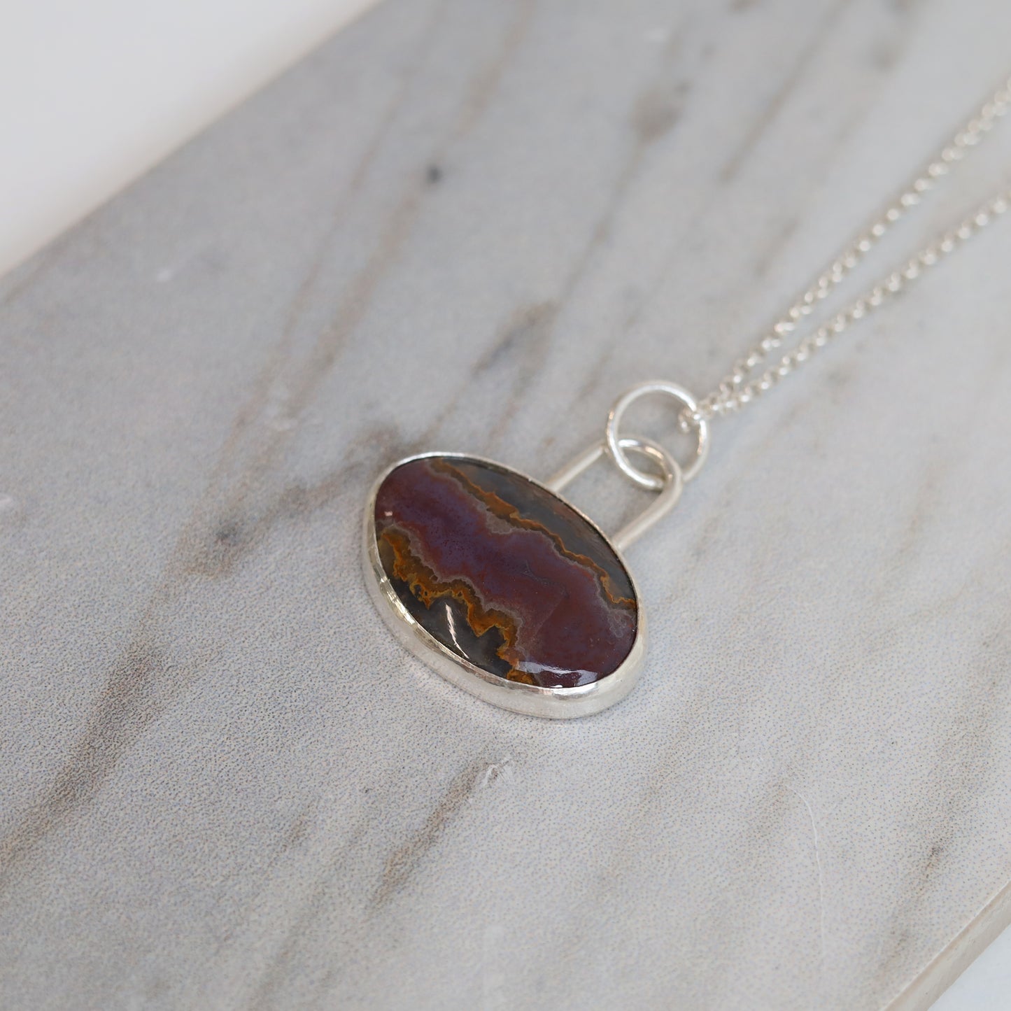 Sterling Silver Oval Lace Agate Pendant