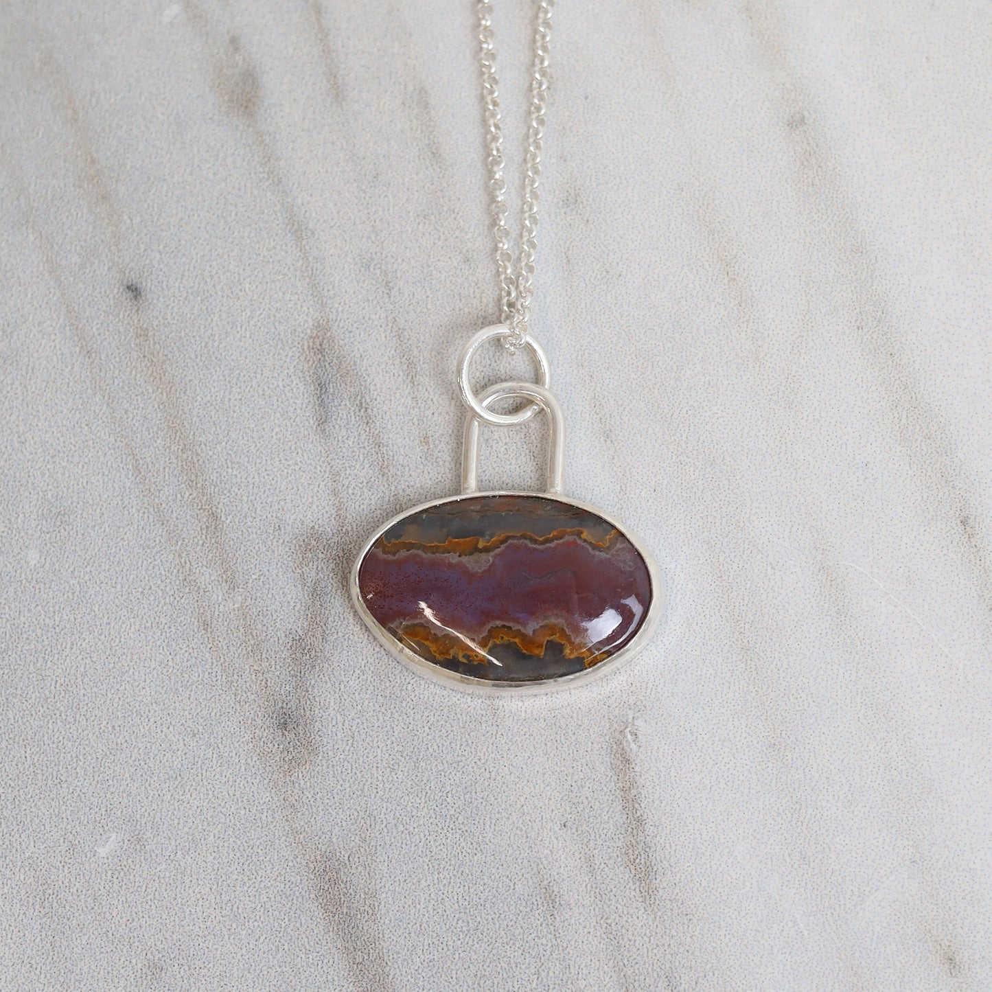 Sterling Silver Oval Lace Agate Pendant