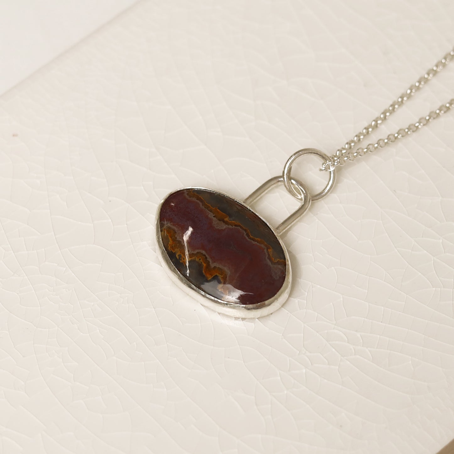 Sterling Silver Oval Lace Agate Pendant