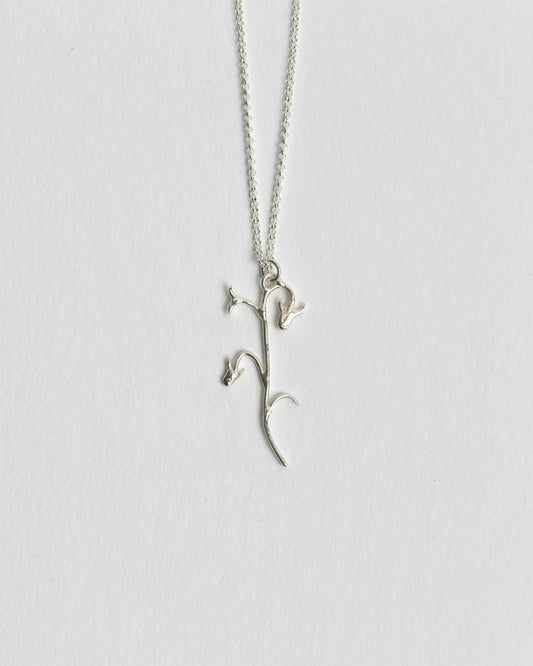 The Bellflower Pendant from Evie Spicer Jewellery comes in recycled sterling silver, front view.