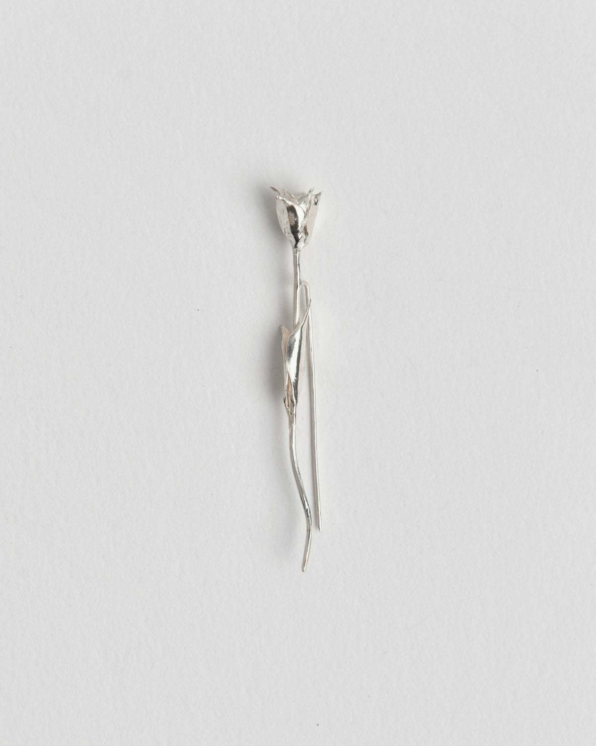 The Tulip Pin from Evie Spicer Jewellery comes in recycled sterling silver, front view.