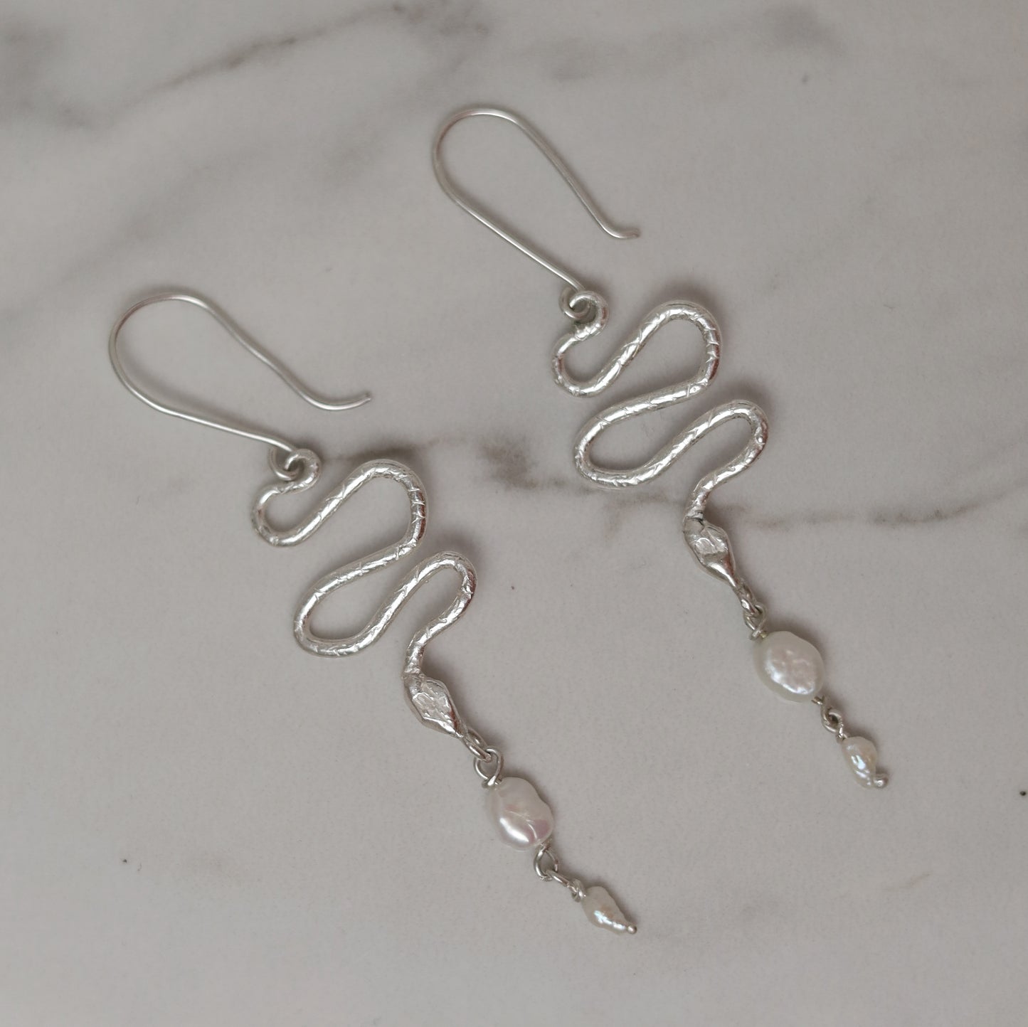 Sterling Silver Serpent Pearl Earrings