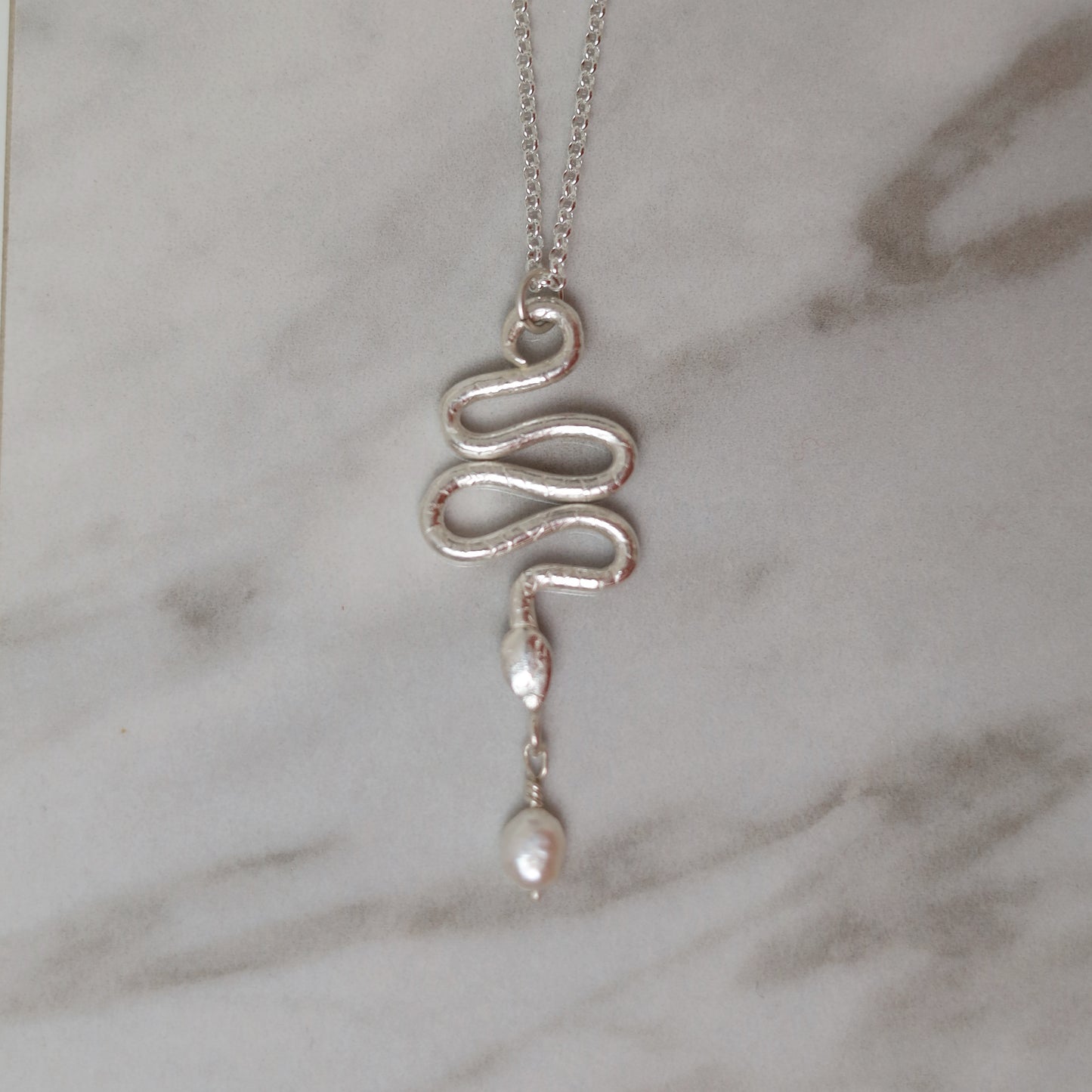 Sterling Silver Pearl Serpent Pendant