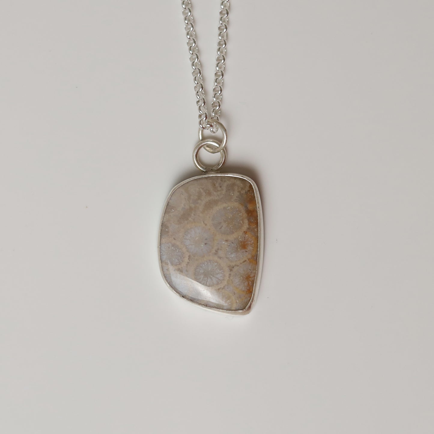 Sterling Silver Pale Fossilised Coral Pendant