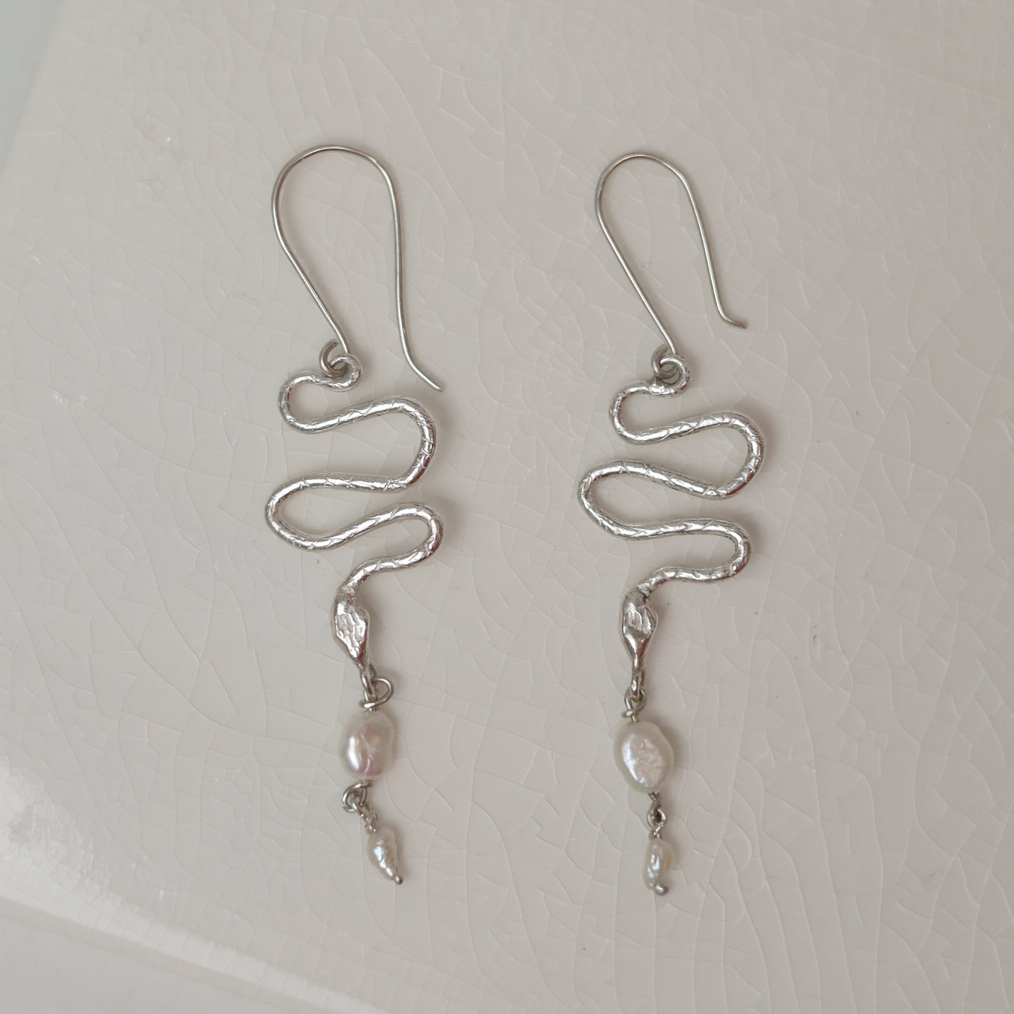 Sterling Silver Serpent Pearl Earrings