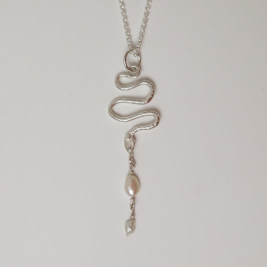 Sterling Silver Dripping Pearl Serpent Pendant