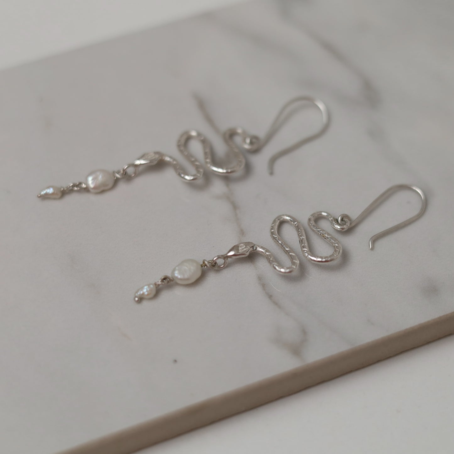 Sterling Silver Serpent Pearl Earrings